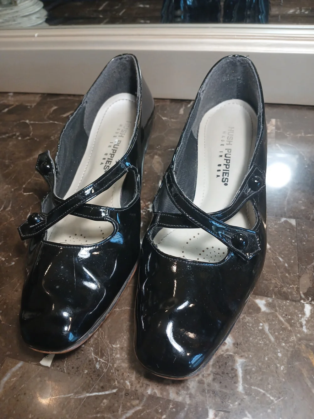 Hush Puppies Black Patent Mary Janes with Cross Straps